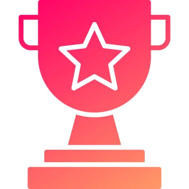 Beyaz arka planda izole edilmiş beyaz ödül kupası simgesi. Kupa sembolü. Şampiyonluk veya yarışma kupası. Spor başarısı işareti. Pembe renk düğmesi. vektör illüstrasyonu