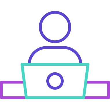 Bir kişi ve bir kişi ile birlikte bir dizüstü bilgisayarın vektör çizimi