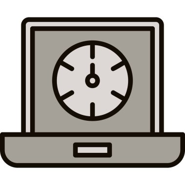 Dizüstü bilgisayarı simgesi, vektör illüstrasyonlu saat