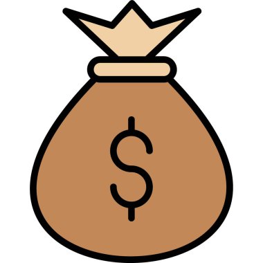 Para çantası simgesi renk ana hatları vektörü