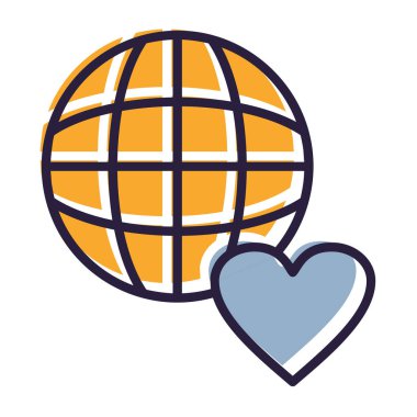 Kalplerin simge vektörlü küre. Yeryüzü gezegeninin ana hatlarını işaretle. izole edilmiş sembol çizimi