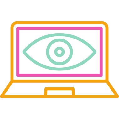 Laptop göz simgesi. beyaz arkaplanda izole edilmiş dizüstü bilgisayar göz vektör simgesi rengi
