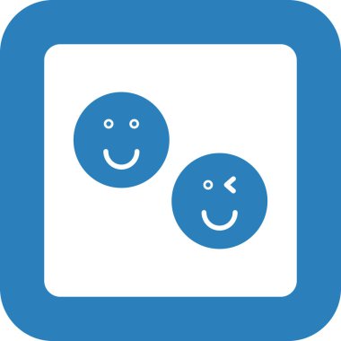 Mutlu gülümseme ikonu. vektör biçimi çift renkli düz ikonik semboldür, yuvarlak mavi, pürüzsüz mavi renkler, beyaz arkaplan.