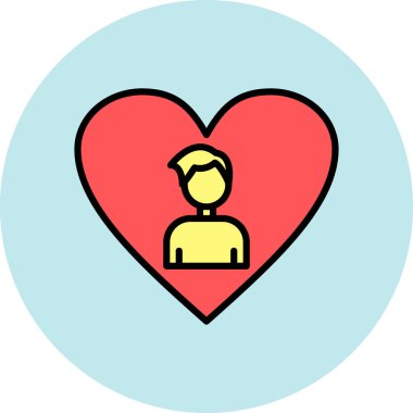 Kalp ikonu olan adam, vektör illüstrasyonu