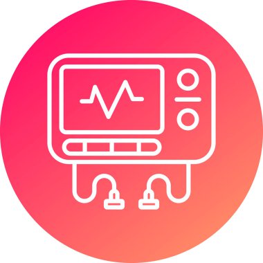 Beyaz arkaplanda kardiyolog ikonu olan beyaz çizgi bilgisayar monitörü. EG işareti. Kalp atışı elle çizilmiş EKG monitörü. kırmızı daire düğmesi