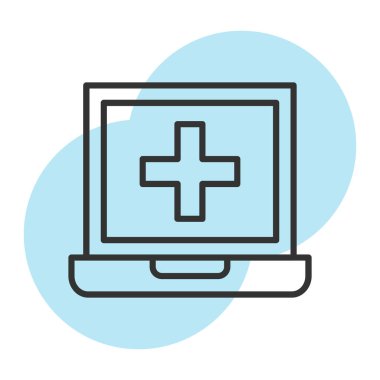 çevrimiçi sağlık hizmetleri düz simgesi, vektör, illüstrasyon, renkli konsept