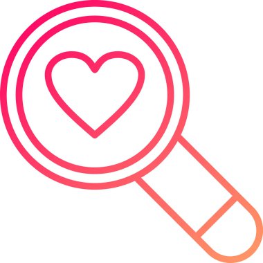 Büyüteci olan bir kalp. Aşk vektörü simgelerinin basit bir gösterimi