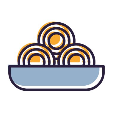 Vektör çizimi. Bir kase erişte ve yumurta..