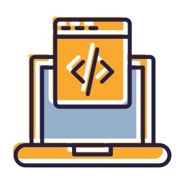 Yumuşak renk arkaplanında izole edilmiş modaya uygun düz biçimdeki programlama kod simgesi