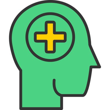 beyin baş simgesi renk dış hat vektörü