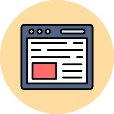 Tarayıcı web sayfası simgesi. taslak internet sayfası renk düz izole