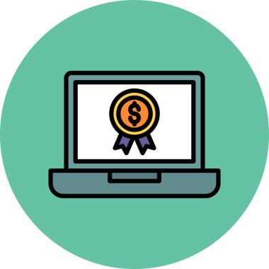 madeni para simgesi olan dizüstü bilgisayar, düz dizayn