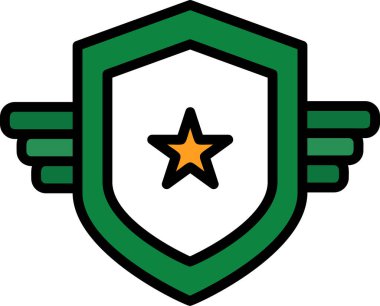 Yıldızlı bir askeri kalkan ve beyaz arka planda yeşil bir kalkan.