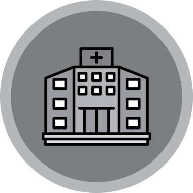 Hastane binası vektör ikonu. biçim iki renkli düz sembol, gri ve beyaz renkler, yuvarlak açılar, gri arkaplan.