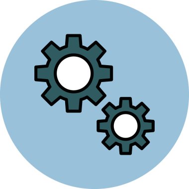 Gears'ı simge vektör. Tarzıdır bicolor düz sembolü, mavi ve gri renkler, yuvarlak açılar, beyaz arka plan.