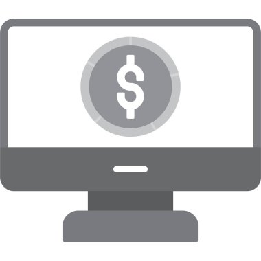 Para simgesine sahip bilgisayar, vektör illüstrasyonu basit tasarım