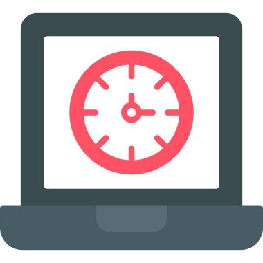 Dizüstü bilgisayar simgesi üzerindeki saat, vektör illüstrasyonu basit tasarım