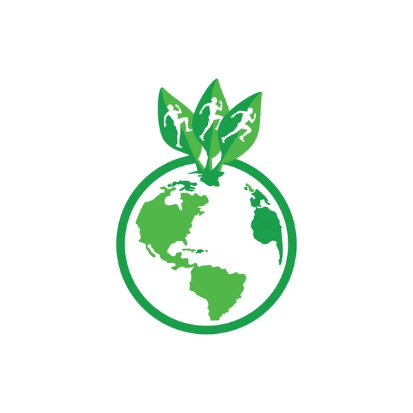 3つの葉のフィットネスコンセプトを持つ緑の地球緑のフィットネスロゴデザイン — ストックベクタ