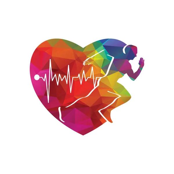 Hombre Corriendo Diseño Del Logotipo Con Amor Corazón Vector Fitness — Vector de stock