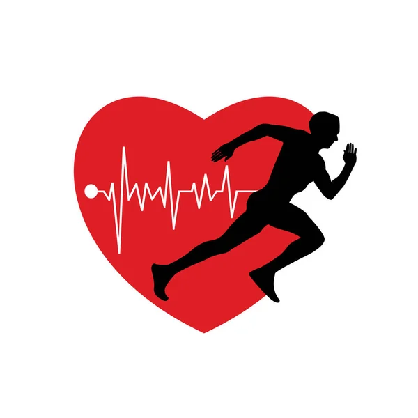 Aşk Dolu Koşan Adam Kalp Atışları Kırmızı Aşk Vektörü Çizim — Stok Vektör