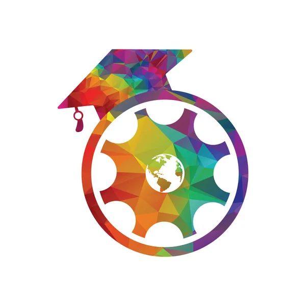卒業キャップギアと地球ベクトルのロゴデザイン 学習のロゴコンセプト — ストックベクタ