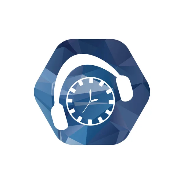 Настінний Годинник Навушниками Всередині Шестикутника Час Проектування Векторні Годинники Ілюстрації — стоковий вектор