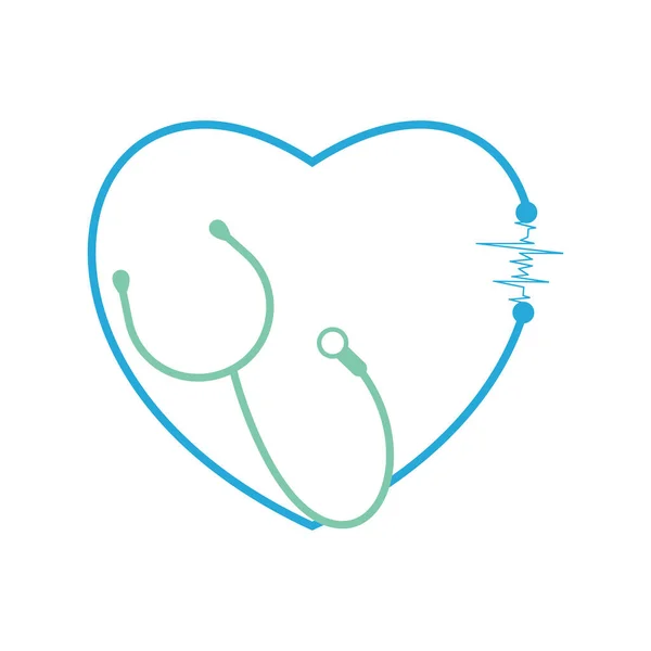 Corazón Cardio Con Estetoscopio Icono Vector Ilustración Diseño Color Azul — Vector de stock