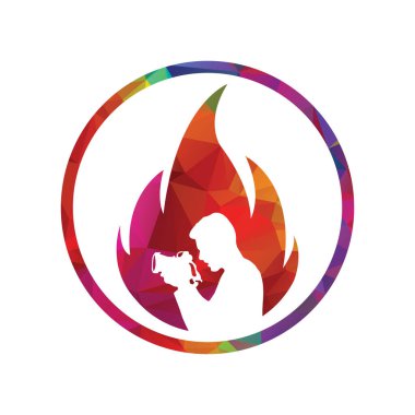 Ateş vektörü logosu dizayn şablonunda kamerası olan bir adam.
