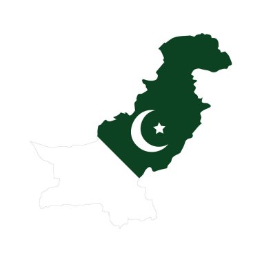 Pakistan haritasında gri arka planda Pakistan bayrağı var. Vektör illüstrasyonu.