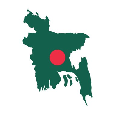 Beyaz arka planda Bangladeş haritası bayrağı. Vektör illüstrasyonu.