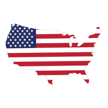 ABD ulusal bayrağı harita vektör illüstrasyonunda gri zemin.