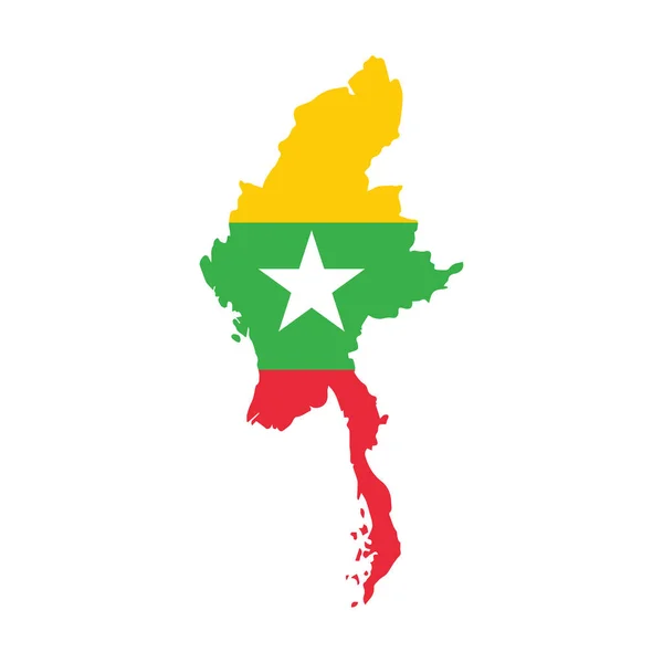 Karte Von Myanmar Mit Fahne Auf Weißem Hintergrund Vektorillustration — Stockvektor