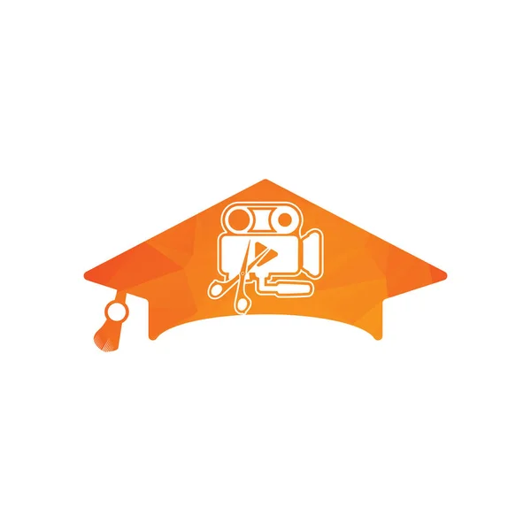 Cinematografia Logotipo Câmera Vídeo Com Educação Cap Vetor Ilustração — Vetor de Stock
