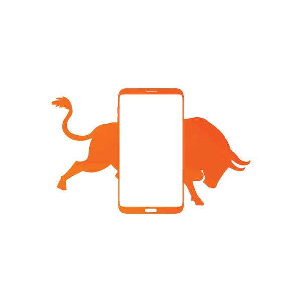 Дизайн Логотипа Смартфона Мобильная Векторная Иллюстрация Изображением Боевого Быка — стоковый вектор