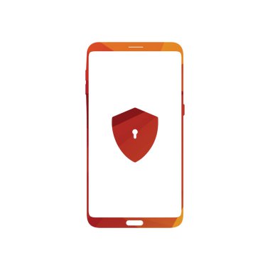 Akıllı telefon logosu tasarımı. Güvenlik simgesi ile mobil vektör illüstrasyonu.