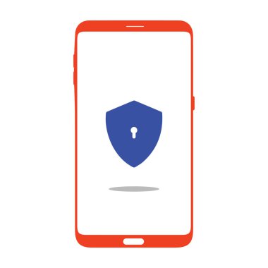 Akıllı telefon logosu tasarımı. Güvenlik simgesi ile mobil vektör illüstrasyonu.