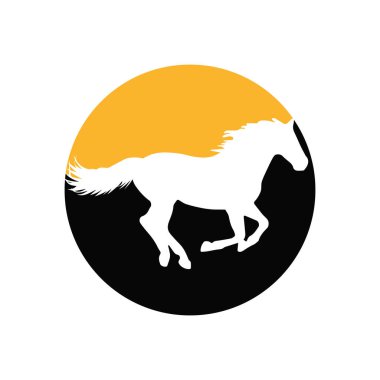 Çember güneş ışığı ve siyah renk şeklinde at ikonu vektör çizimi.