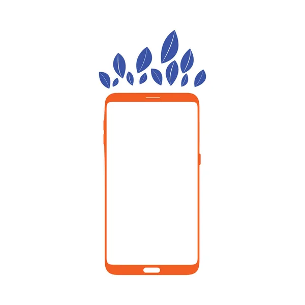 Дизайн Логотипа Смартфона Мобильная Векторная Иллюстрация Листьями — стоковый вектор