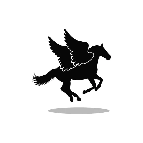 馬の翼の黒い色で馬を飛んでアイコンベクトルイラストを実行 — ストックベクタ