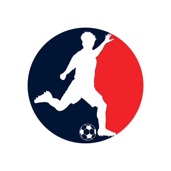Ποδόσφαιρο Ποδοσφαιριστής Άνθρωπος Δράση Μέσα Ένα Λευκό Κύκλο Φόντο Εικονογράφηση — Διανυσματικό Αρχείο