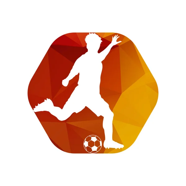 Ποδόσφαιρο Ποδοσφαιριστής Άνθρωπος Δράση Μέσα Ένα Εξάγωνο Σχήμα Λευκό Φόντο — Διανυσματικό Αρχείο