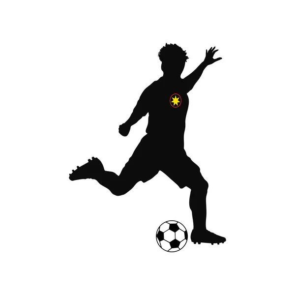 Voetbal Voetballer Silhouette Man Actie Witte Achtergrond Vectorillustratie — Stockvector