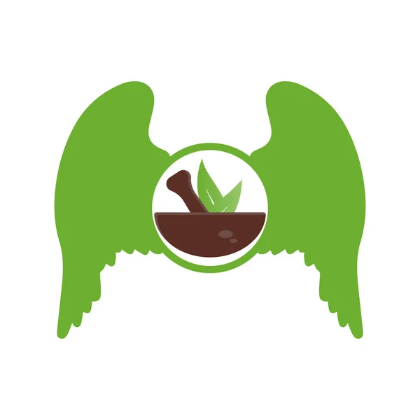 Φαρμακείο Ιατρικό Λογότυπο Harbal Φυσικό Οργανικό Διάνυσμα Φτερά Εικονογράφηση — Διανυσματικό Αρχείο
