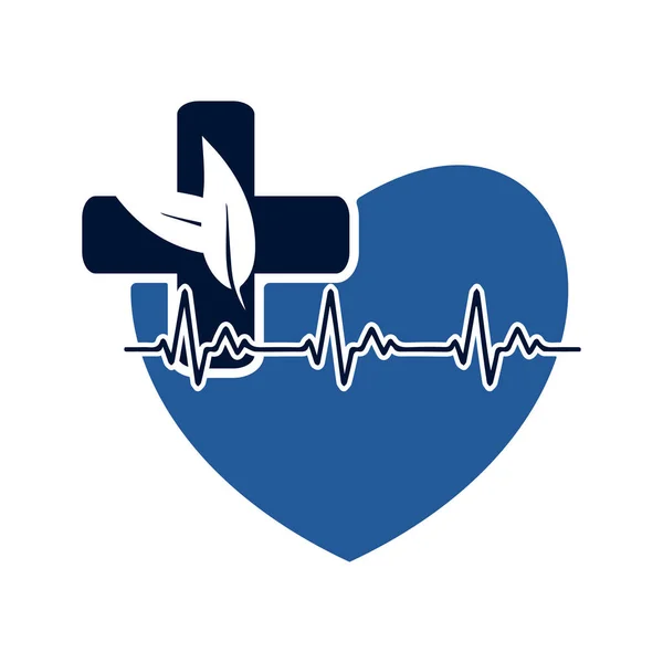 Pharmacy Medical Logo Natural Organic Vector Cross Heartbeat Illustration — Stock Vector