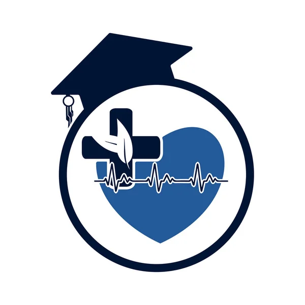 Apotheek Medisch Logo Natuurlijke Organische Vector Met Onderwijs Cap Cross — Stockvector