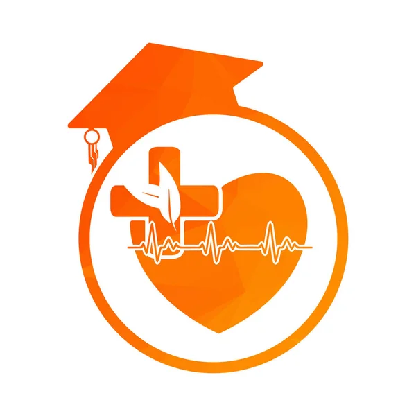 Farmacie Medisch Logo Natuurlijke Organische Vector Opleiding Cap Cross Heartbeat — Stockvector