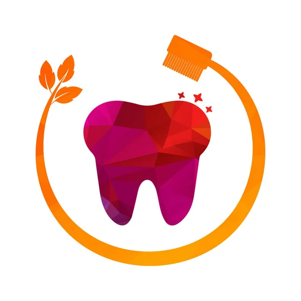 Logotipo Dente Cuidados Dentários Com Escova Dentes Ilustração Vetor Folha —  Vetores de Stock