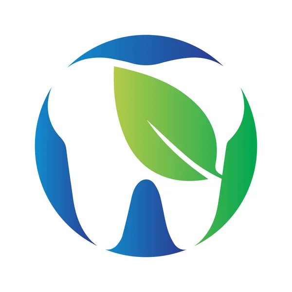 歯のロゴ歯のケアサークル形状緑の葉ベクトルイラスト — ストックベクタ
