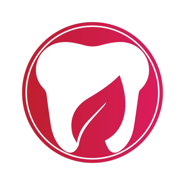 Tand Och Löv Logo Design Inuti Form Cirkel — Stock vektor