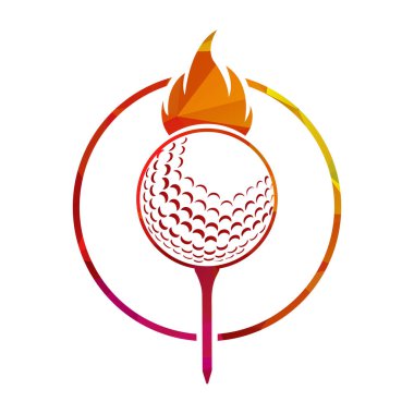 Ateş simgesi ve halka vektör illüstrasyonlu golf topu